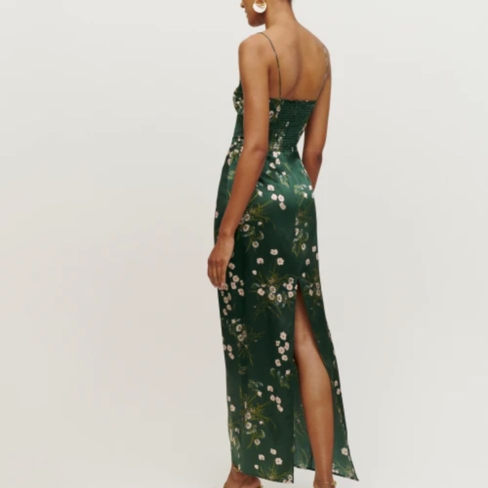 Reformation Green Floral Satin Slip Dress